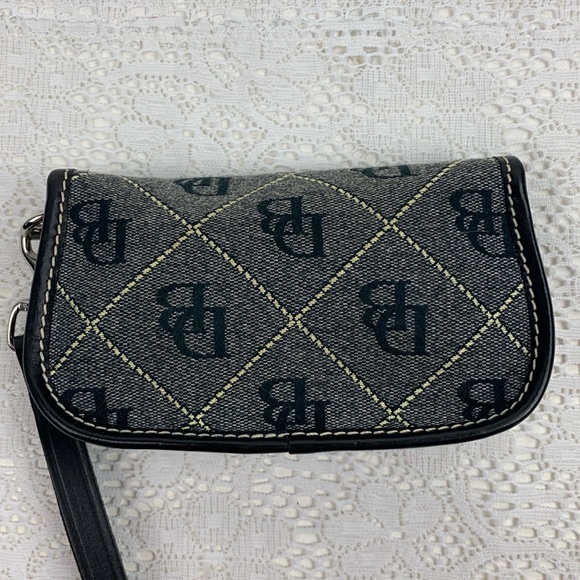 Dooney & Bourke Canvas Leather Logo wristlet wallet bag clutch Gray Black Silver - Picture 2 of 13